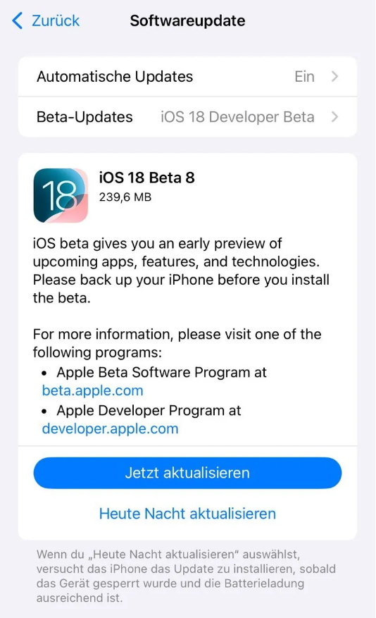 绵竹苹果手机维修分享苹果 iOS / iPadOS 18 开发者预览版 Beta 8 发布 